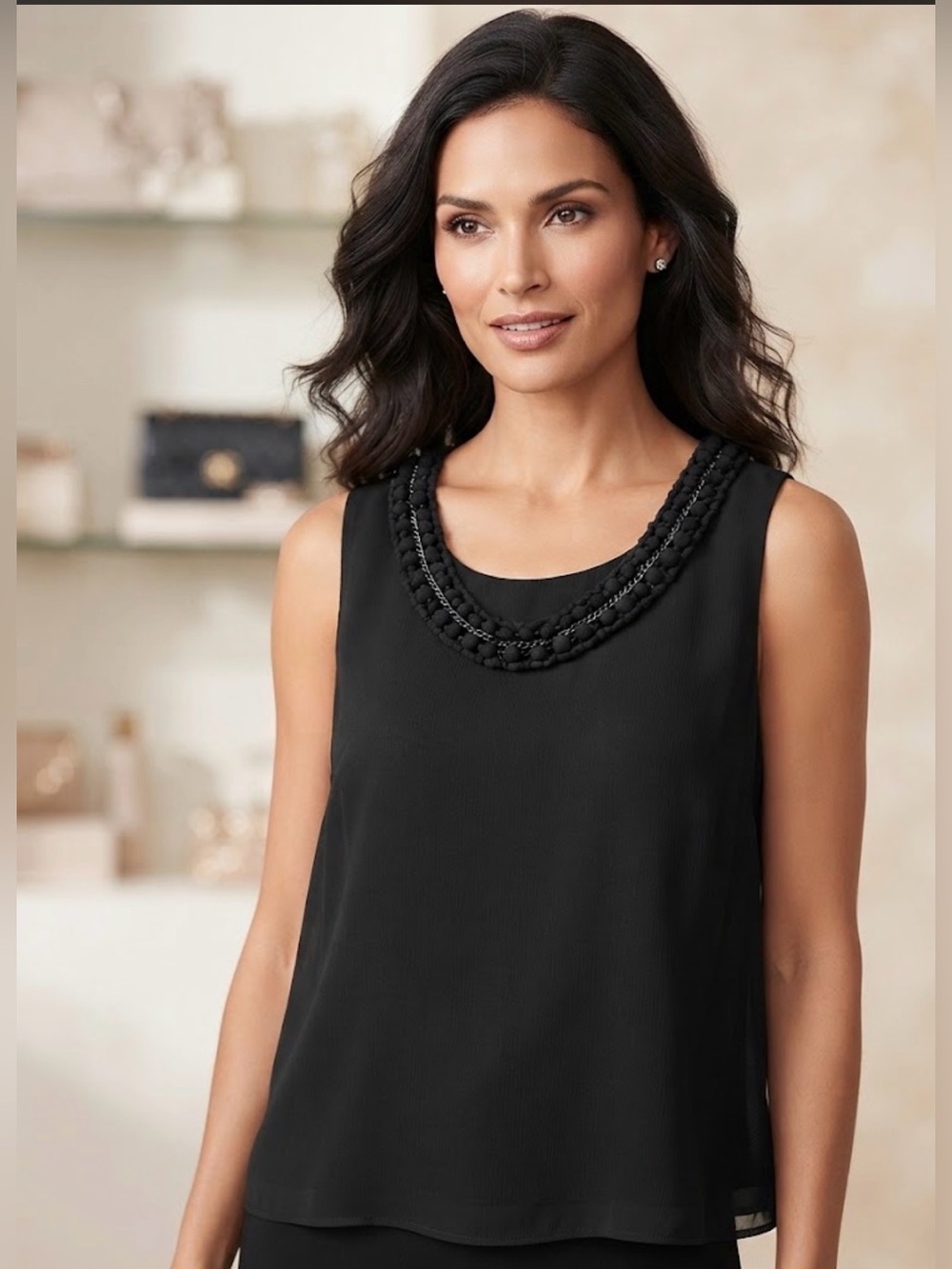 DANA BUCHMAN Black Necklace Sleeveless Top